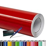 Folindo® Autofolie Rot Glanz (23€/m²) - 50 x 152 cm - Selbstklebende Car Wrapping Folie mit Luftkanälen - inkl. Rakel & Cutter - Blasenfreie Auto Folierung - Hochwertige Vinylfolie