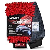 Ivality® Premium 3 in1 Auto Waschhandschuh – Mikrofaser Handschuh Lackschonend & Saugstark - Kratzfrei Schwamm Kfz Mit Gummibund Für Auto Waschen , Felgenreiniger & Insekten entferner