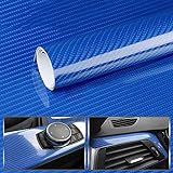 CompraFun Carbon Folie, 6D Selbstklebend Autofolie Vinyl Blau, Wasserdichter Auto Schutz Folie
