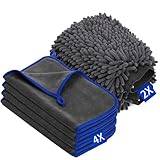 YOMKILU 6 Stück Auto Waschen Set, Auto Reinigungsset mit 4 Stück Mikrofasertücher & 2 Stück Waschhandschuh, Auto Zubehör Accessoires Autopflege Trockentuch zum Kratzfreien, Car Cleaning Kit